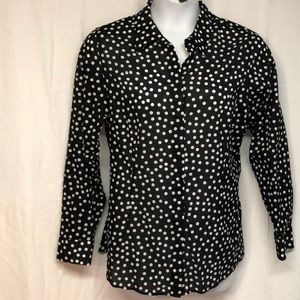 Coldwater Creek 1x No Iron Black White Dot Top 18